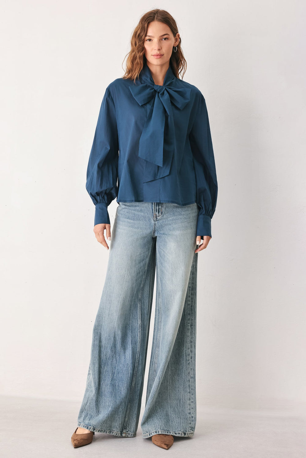 Ocean Ink Kitten-Bow Woven Top from KADOU Boutique