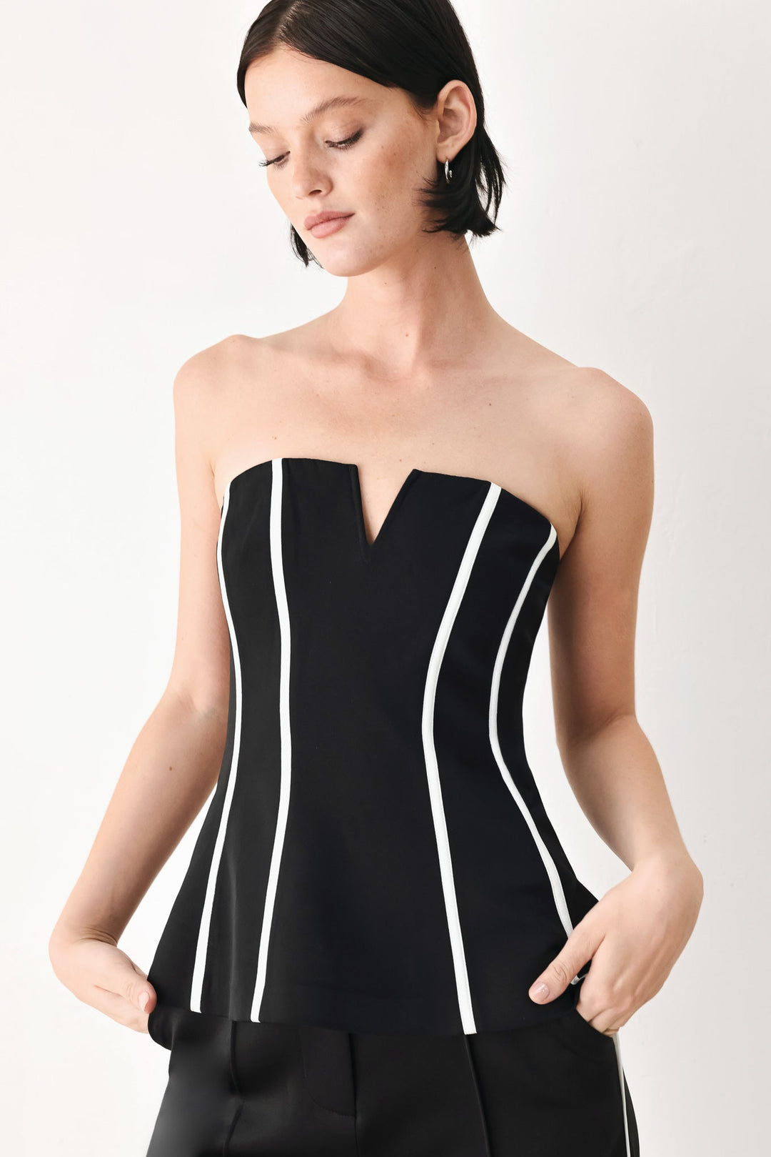 Black and White Reign Woven Tube Top from KADOU Boutique