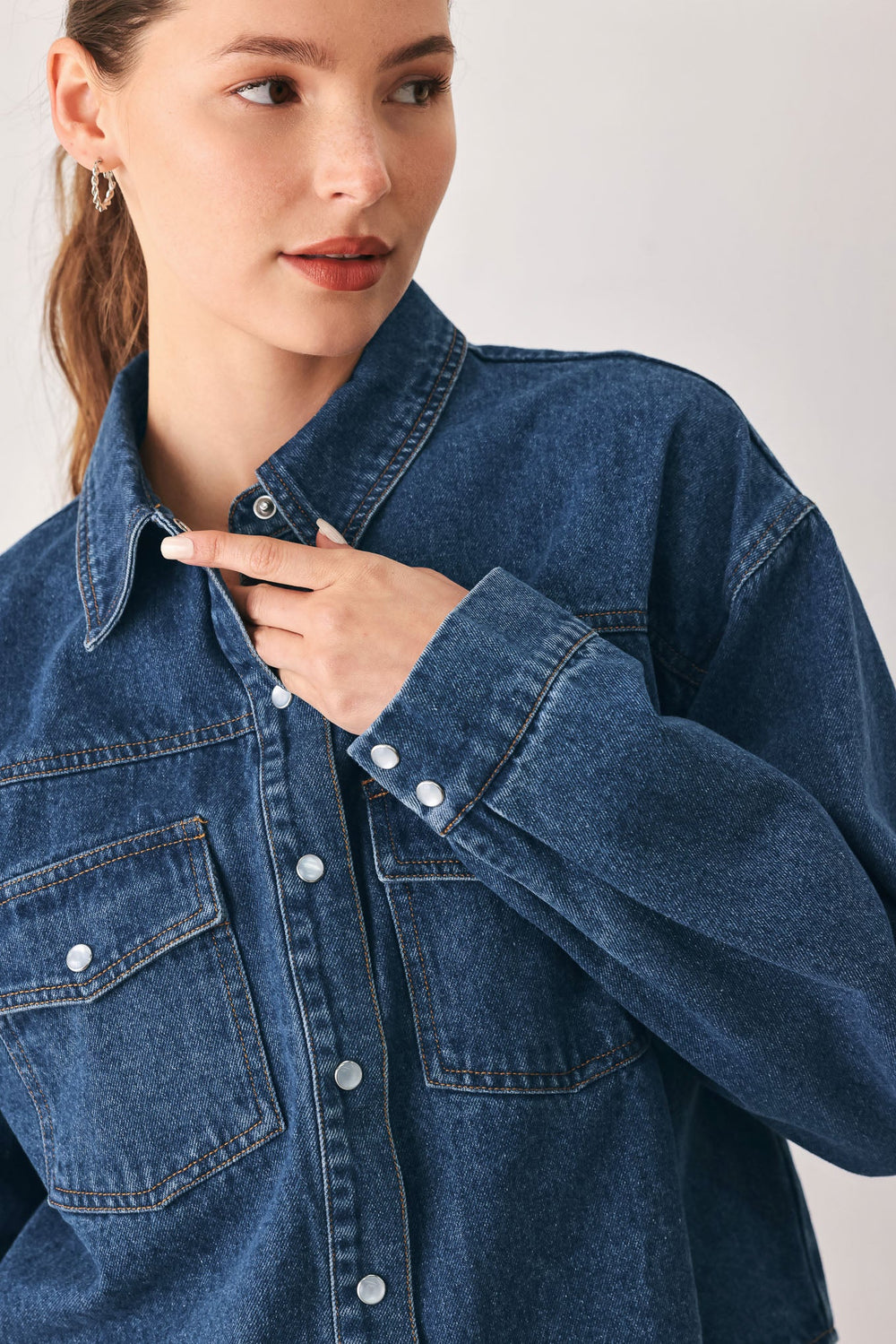 Blue Echo Pleated Denim Jacket from KADOU Boutique