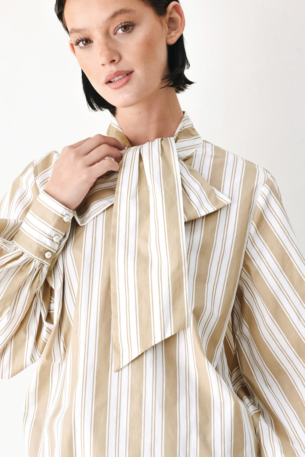 Champagne Stripe Muse Woven Top from KADOU Boutique