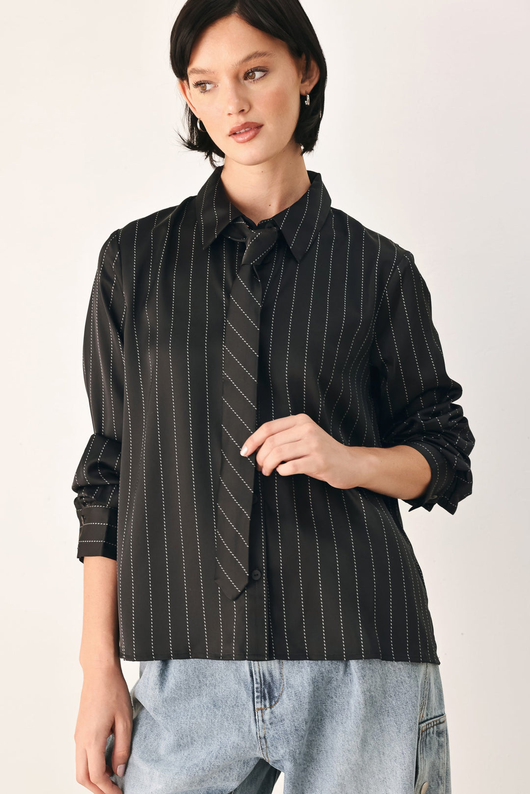 City After Dark Tie Front Striped Top from KADOU Boutique