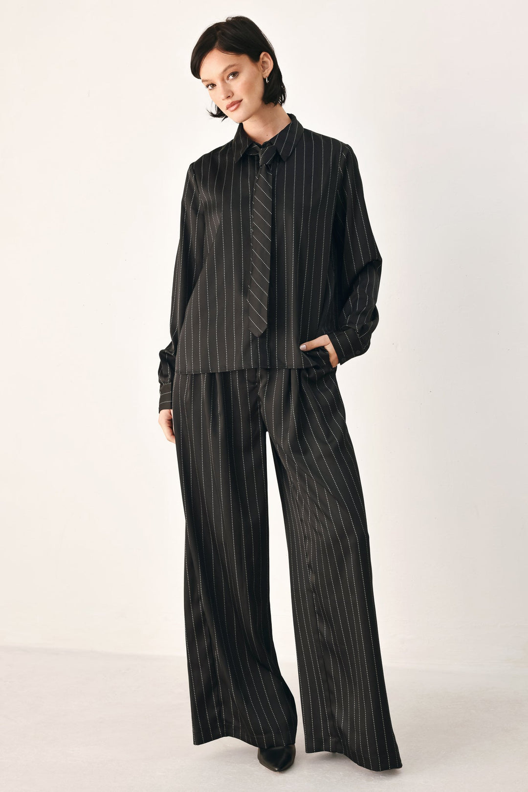 City After Dark Tie Front Striped Top from KADOU Boutique