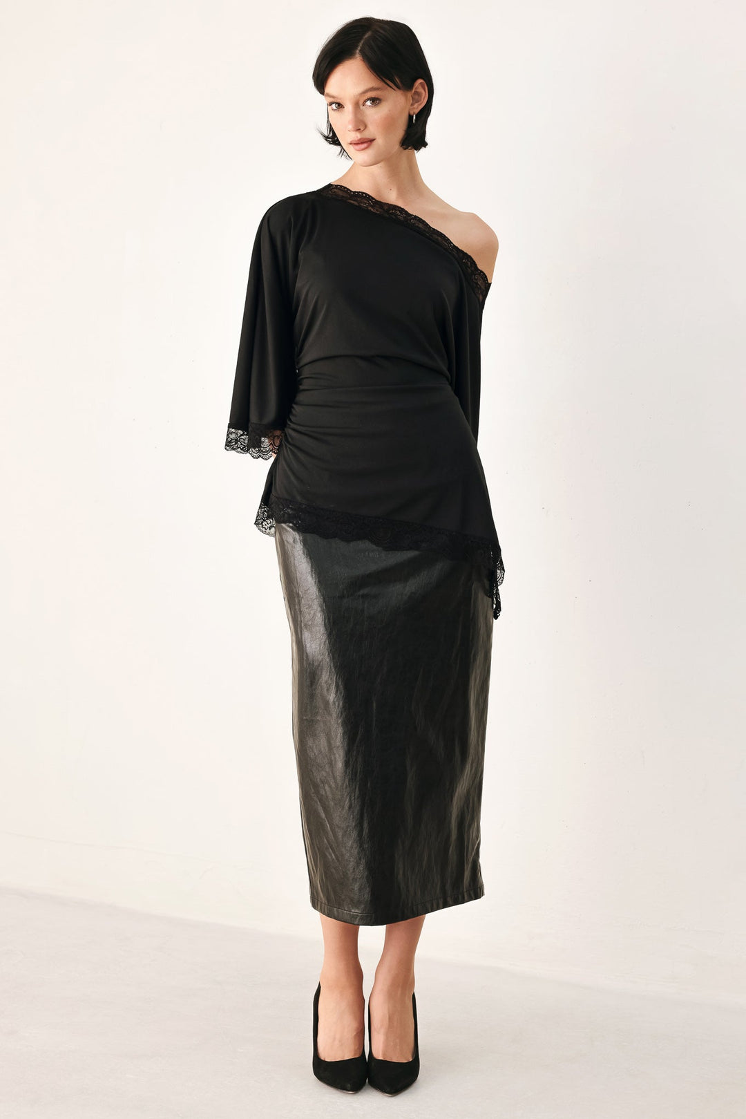 After Hours Lace Trim Asymmetrical Top from KADOU Boutique