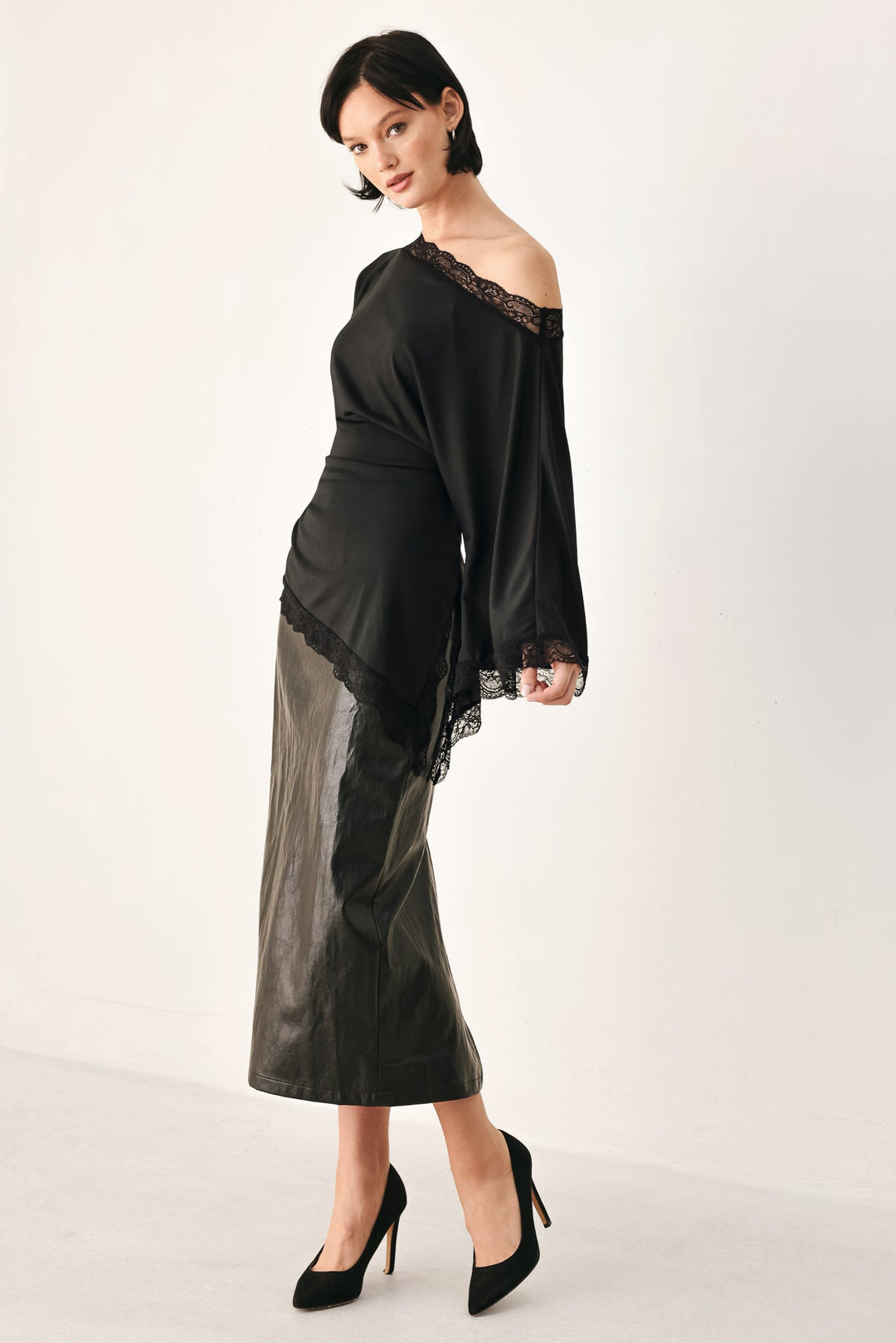 After Hours Lace Trim Asymmetrical Top from KADOU Boutique
