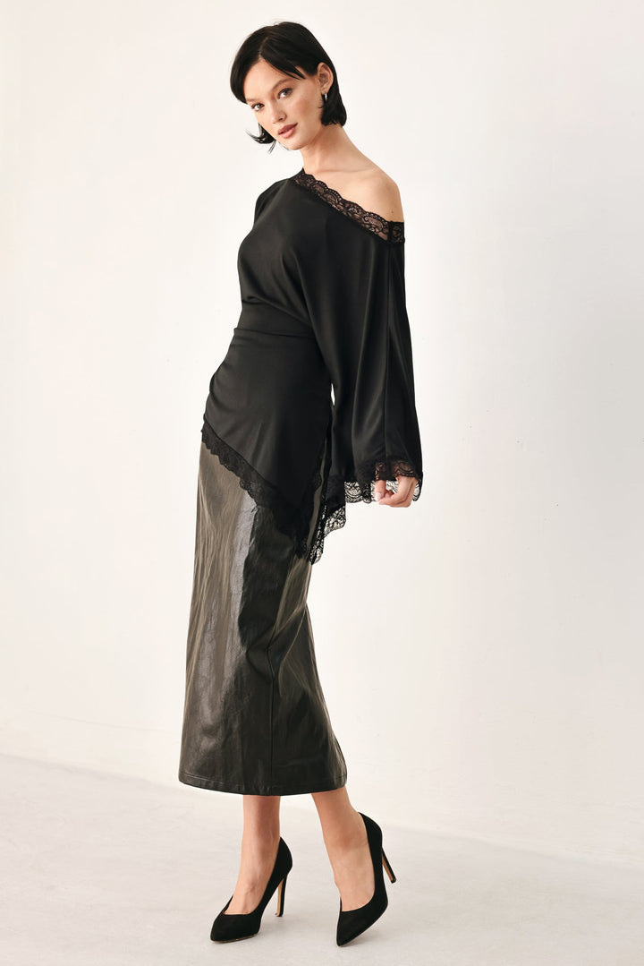 After Hours Lace Trim Asymmetrical Top from KADOU Boutique