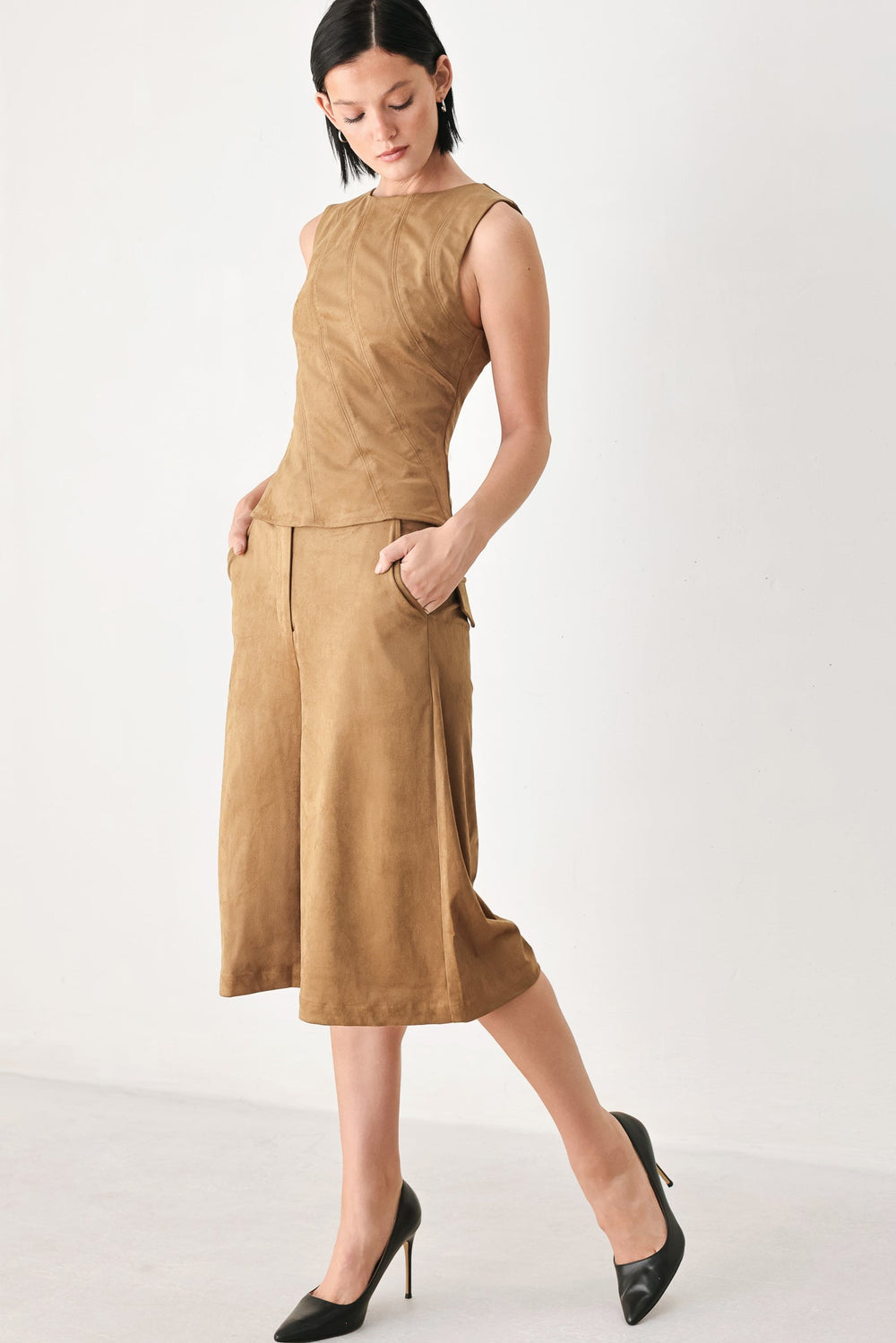 Desert Mod Camel Faux Suede Sleeveless Top from KADOU Boutique