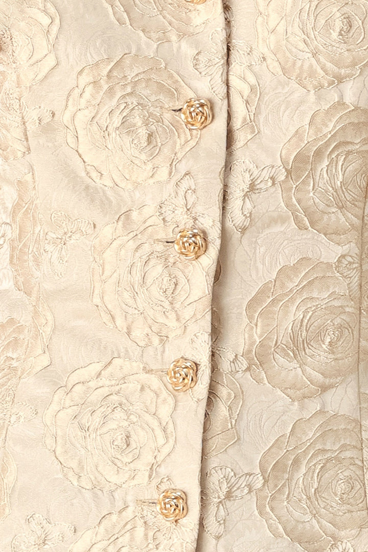 GOLDEN PORTRAIT GOLD TEXTURED PUFF-SLEEVE PEPLUM TOP