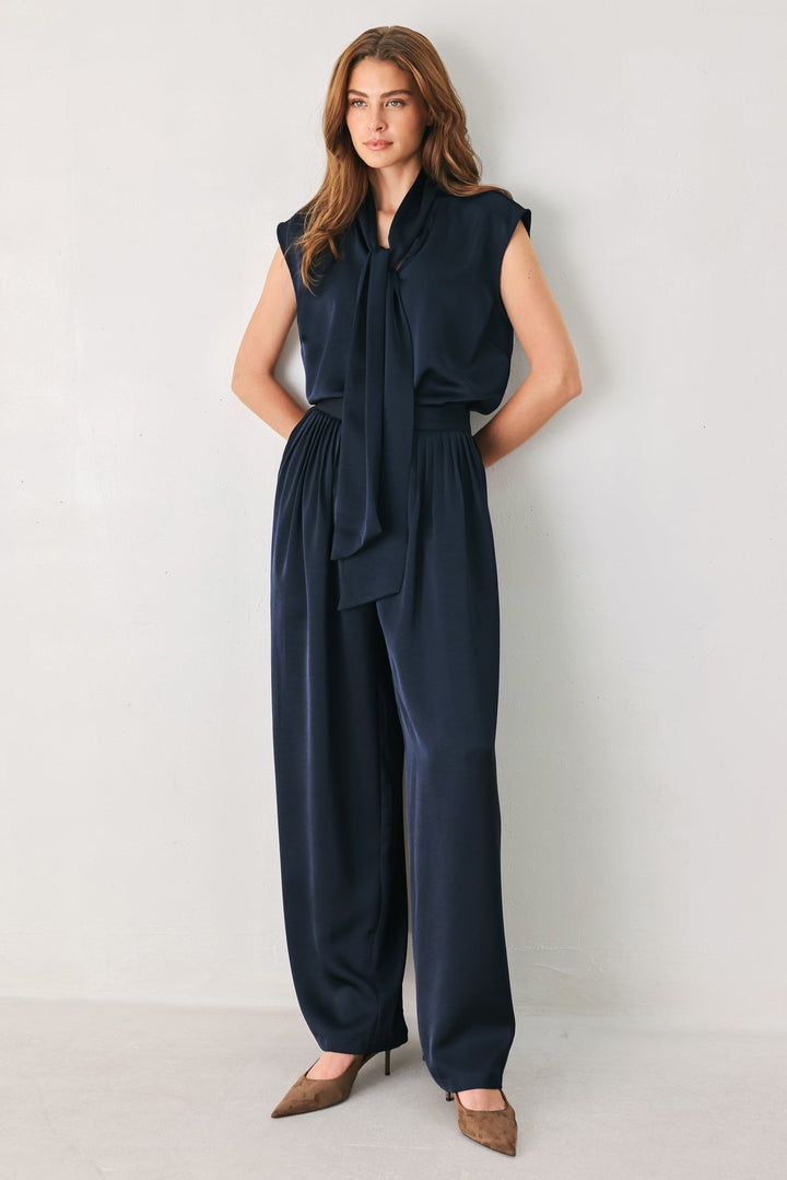 NAVY KNOT NAVY TIE-FRONT SLEEVELESS TOP