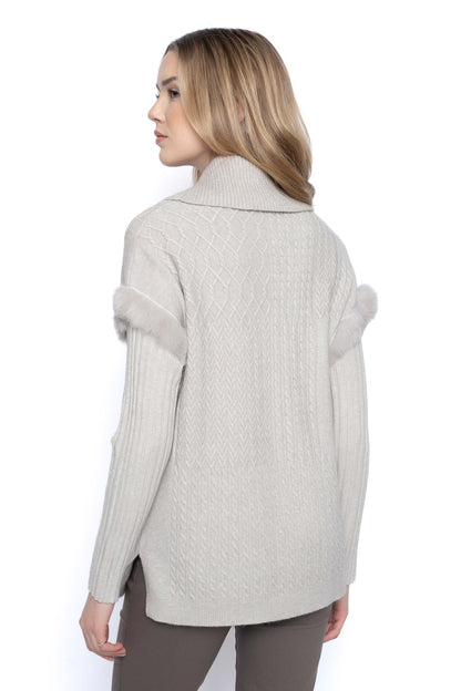 The Fur Trimmed sweater in egg shell color, a back view.