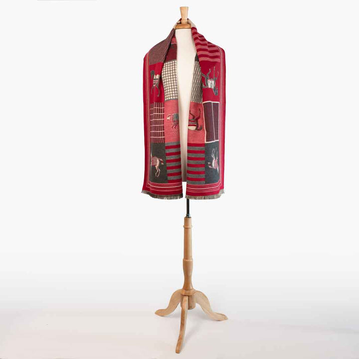 Devon -  Crimson Equestrian Motif Luxe Shawl