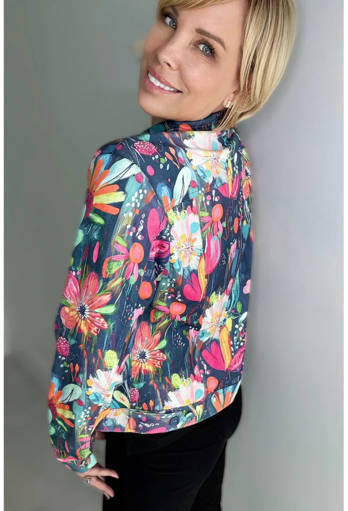 Floral Faux Suede Jacket
