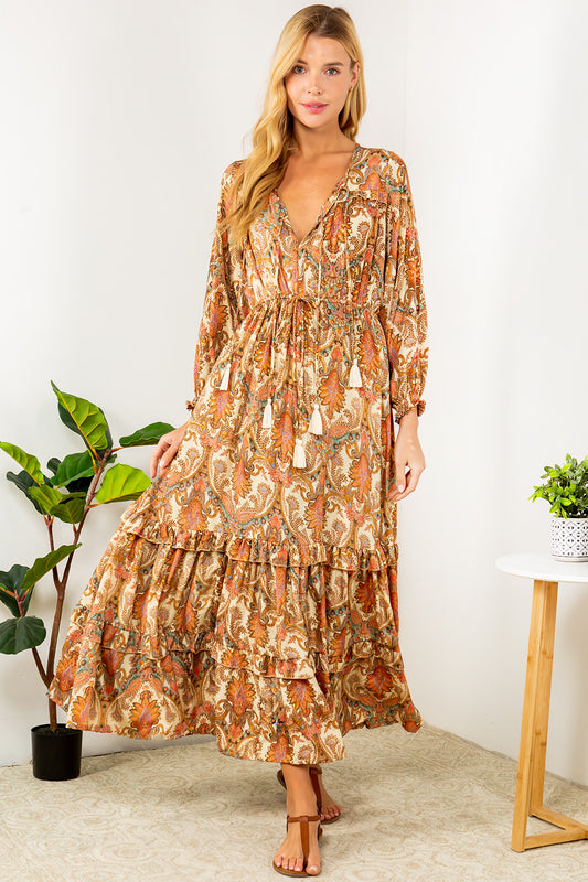 A model wearing the Floral Layered Maxi Dress - Cream.