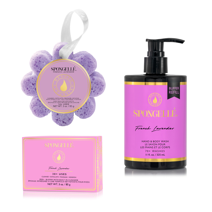 French Lavender Wild Flower, Pedi Buffer, and Body Wash Refill Set from KADOU Boutique