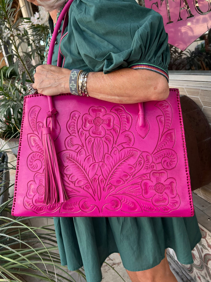 The Amy | Hand-Tooled Leather Tote Bag