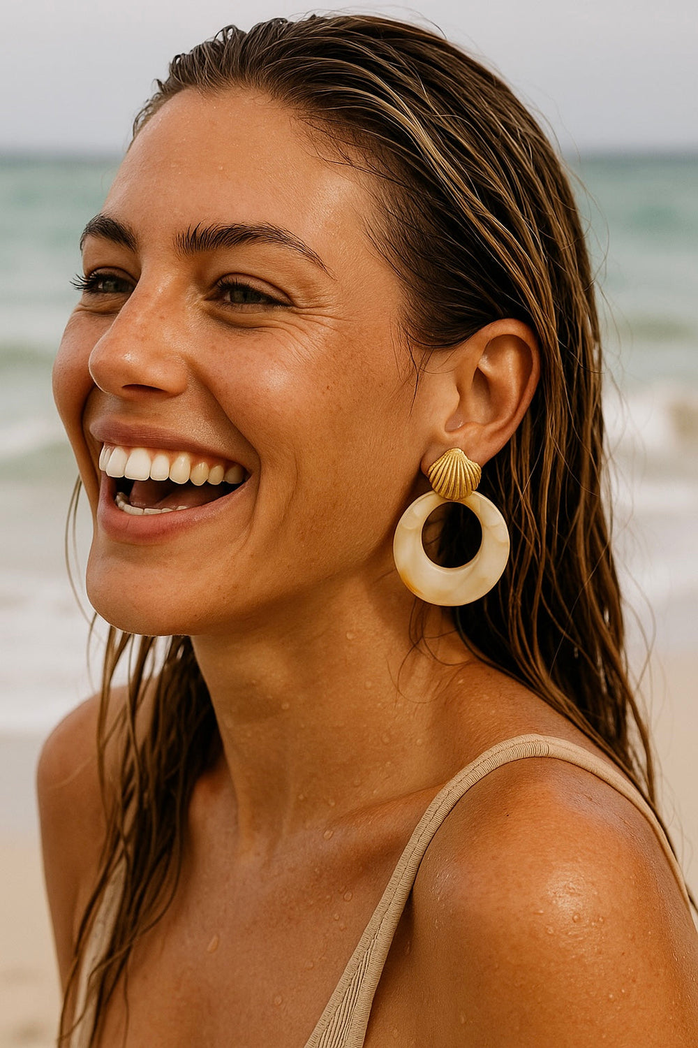 Kenle Shell Earring-Marble from KADOU Boutique