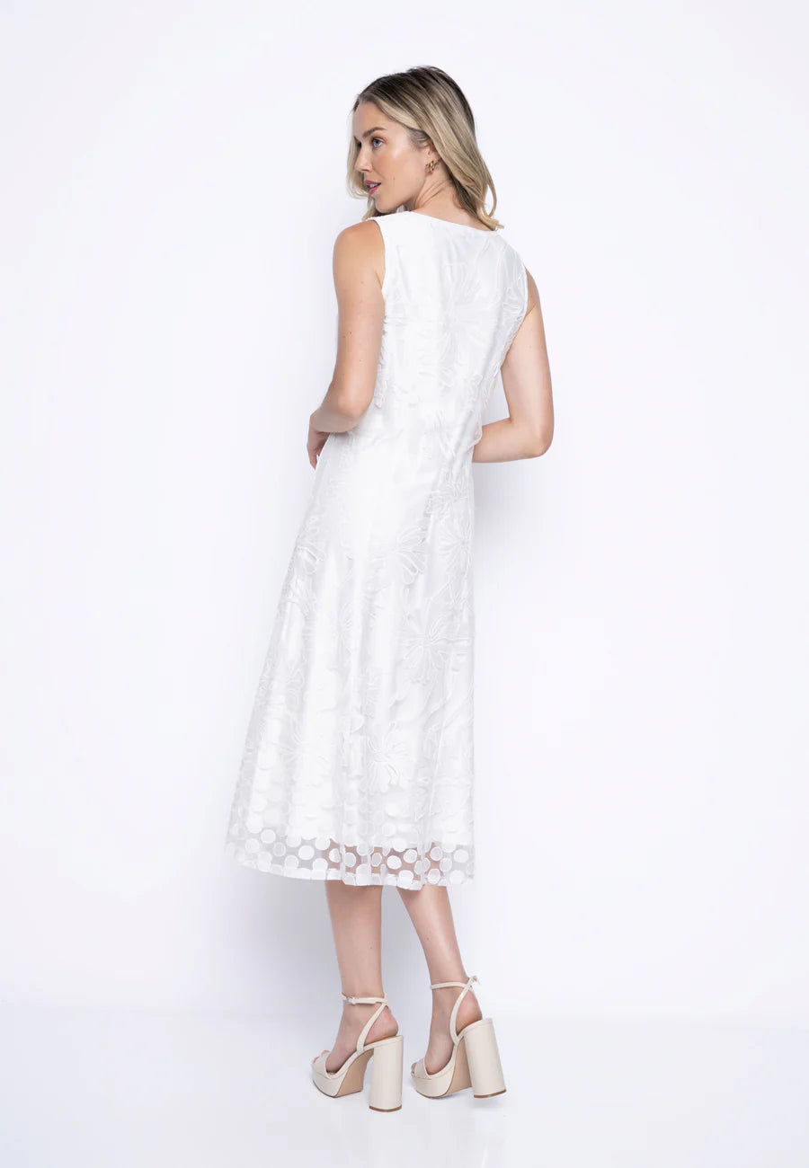 A back view of Picadilly Sleeveless Mesh Dress in Off White color.