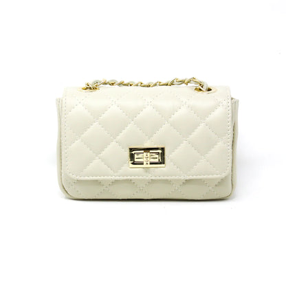 Quilted Small Leather Bag in Cream color. Enjoy free shipping.
