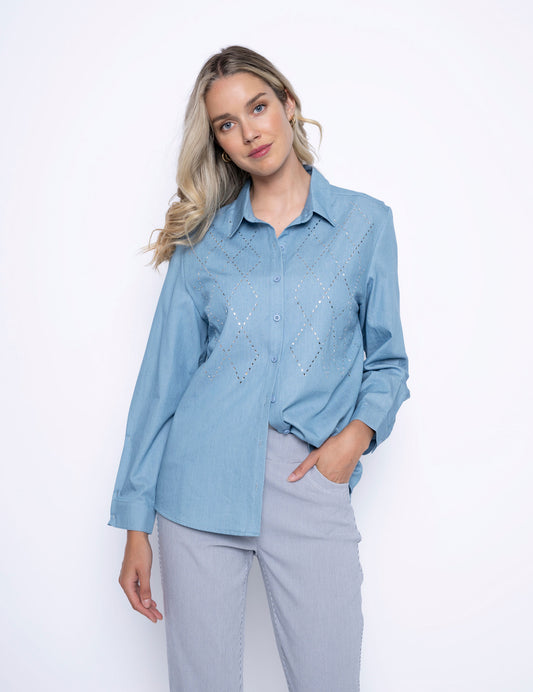 Elegant Rhinestone Summer Shirt