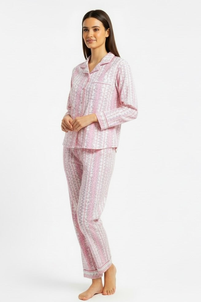 Gabriella Long Pajama Set in Pink Trellis from KADOU Boutique