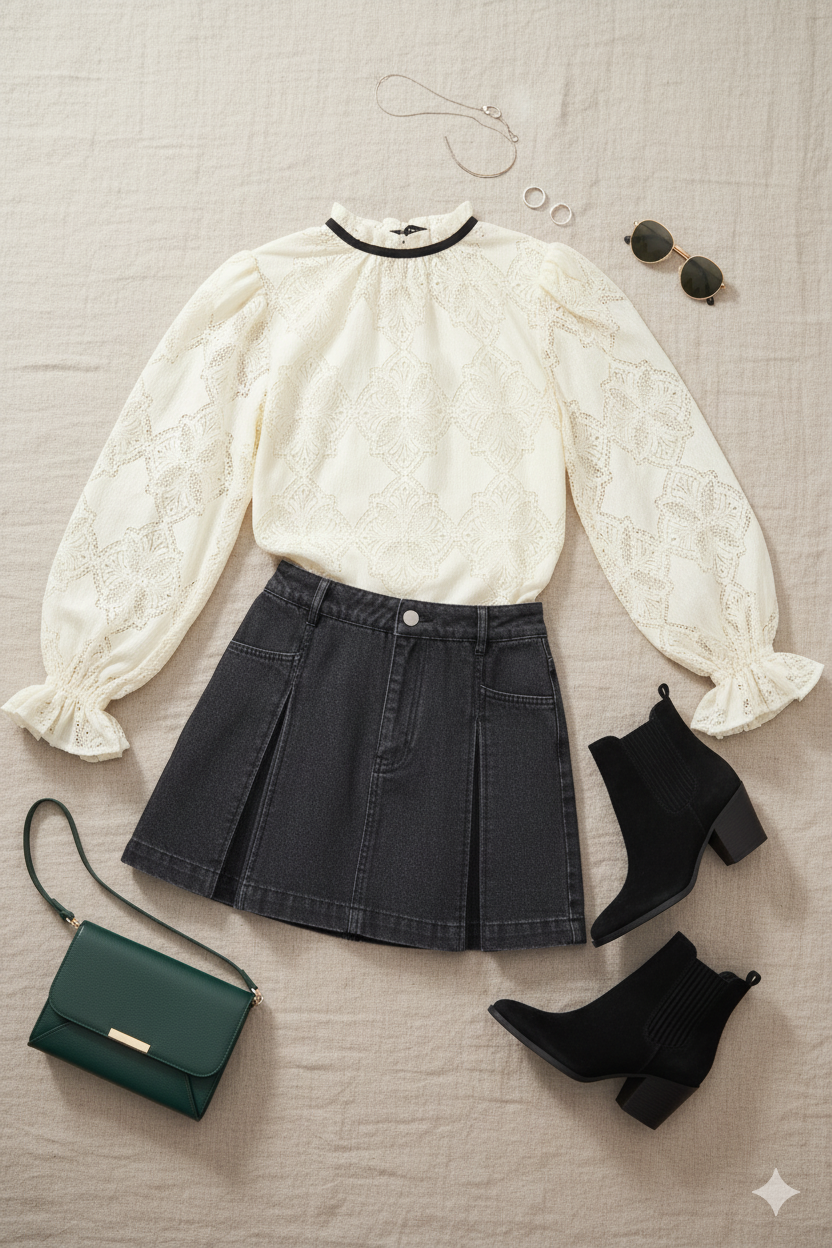 Precious Look Ivory Woven Lace Top from KADOU Boutique