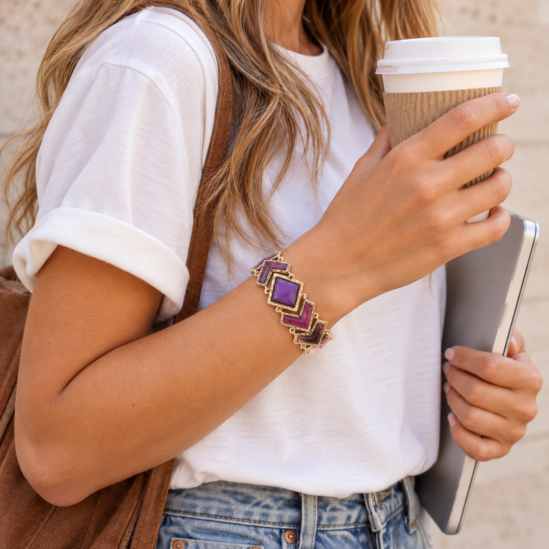 Pointedly Purple Turquoise Golden Link Bracelet