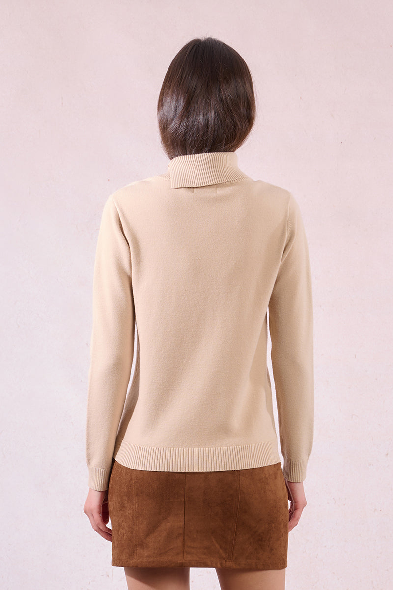 Golden Button Knitted Sweater – Beige Turtleneck By Molly Bracken from KADOU Boutique