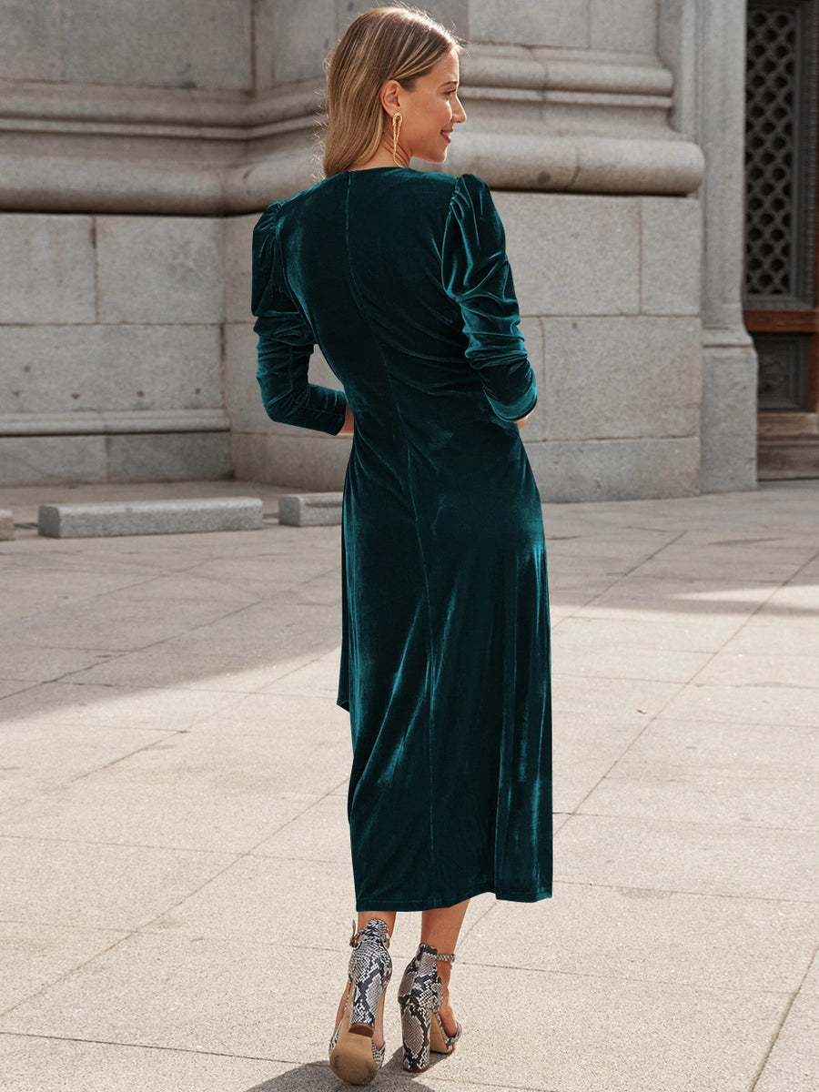 Waist Tie Velvet Long Dress