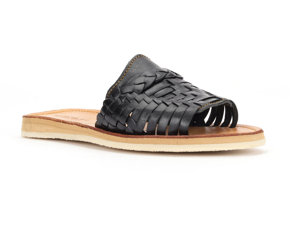 Huarache Peep-Toe Slides Black from KADOU Boutique