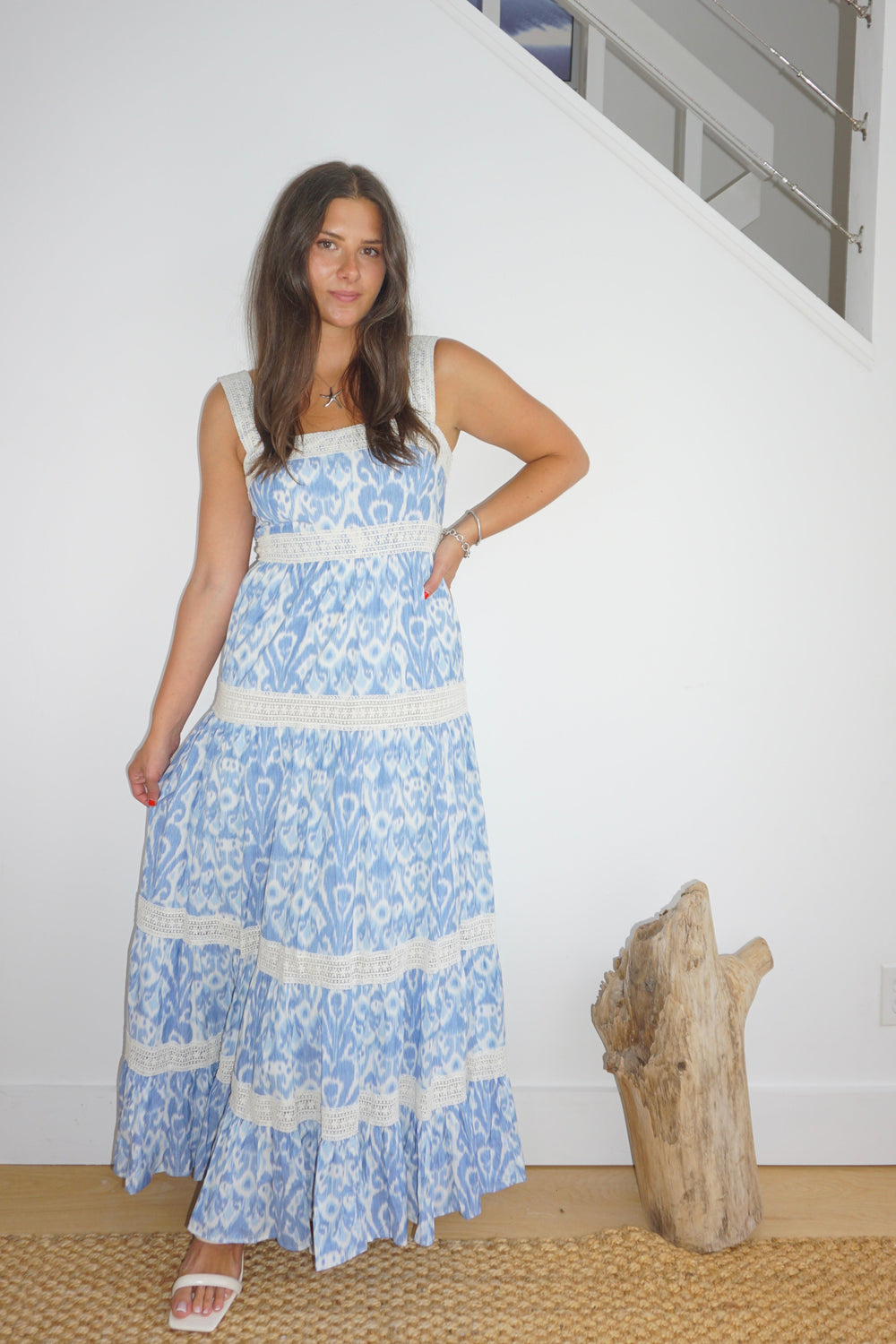 Halo Maxi Dress in Faded Blue Ikat from KADOU Boutique