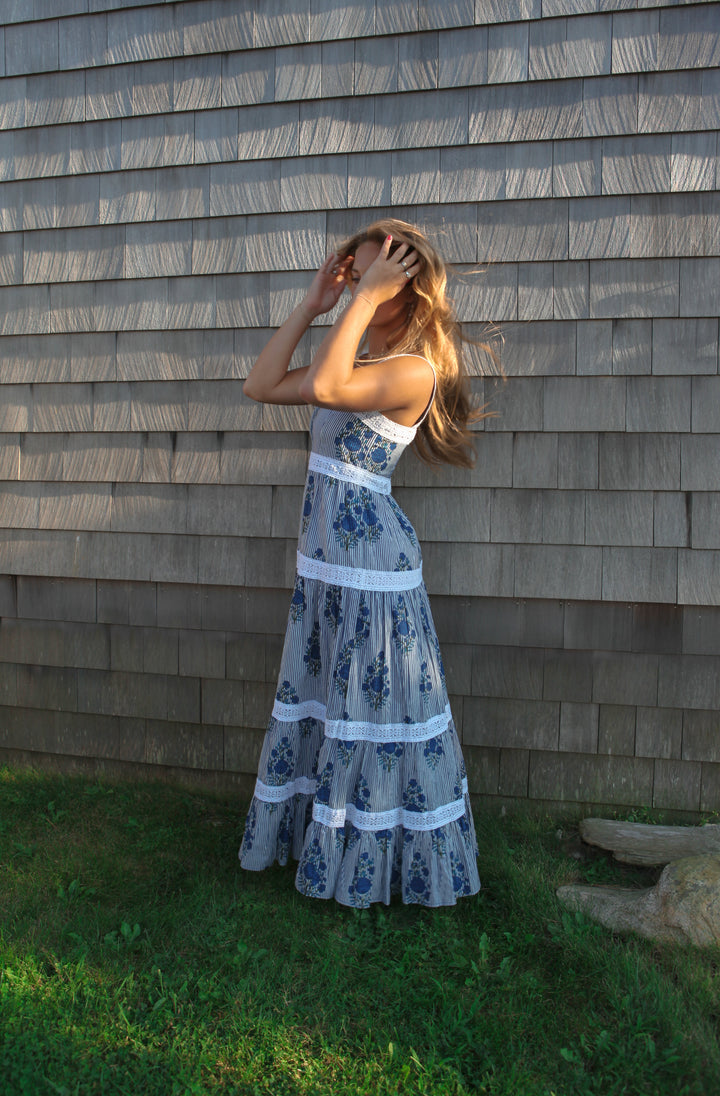Halo Maxi Dress in Navy Block Stripe