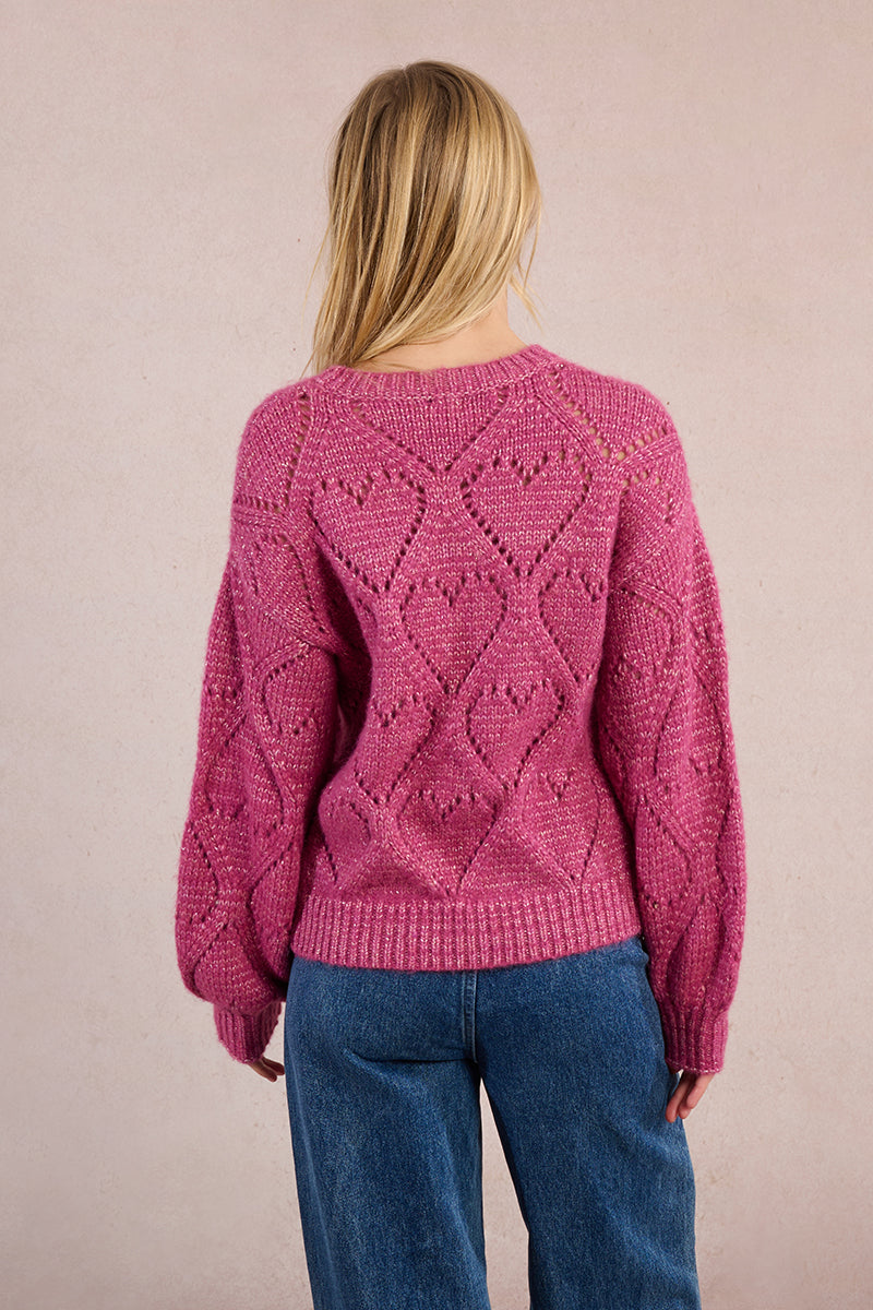 Heart Metallic Knit Sweater
