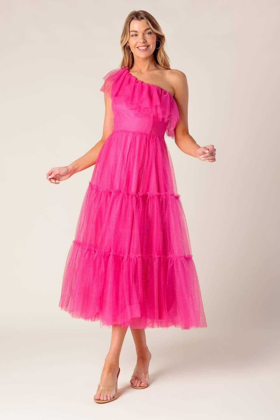 SOME FRESH AIR FUCHSIA TULLE MIDI DRESS