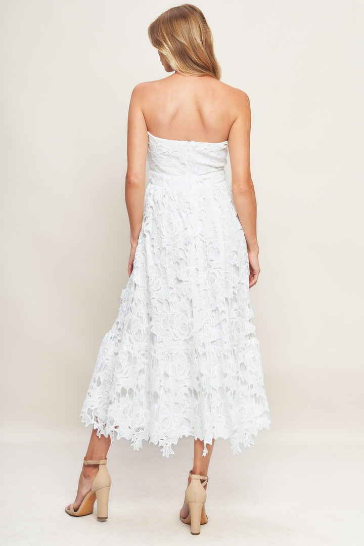 CAREFREE NIGHTS LACE OFF WHITE MIDI DRESS