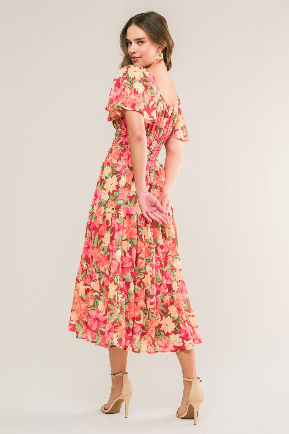 Love Is Blooming Woven Midi Dress from KADOU Boutique