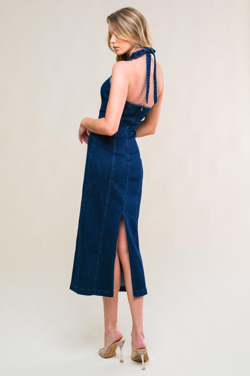 So Quintessential Denim Midi Dress from KADOU Boutique