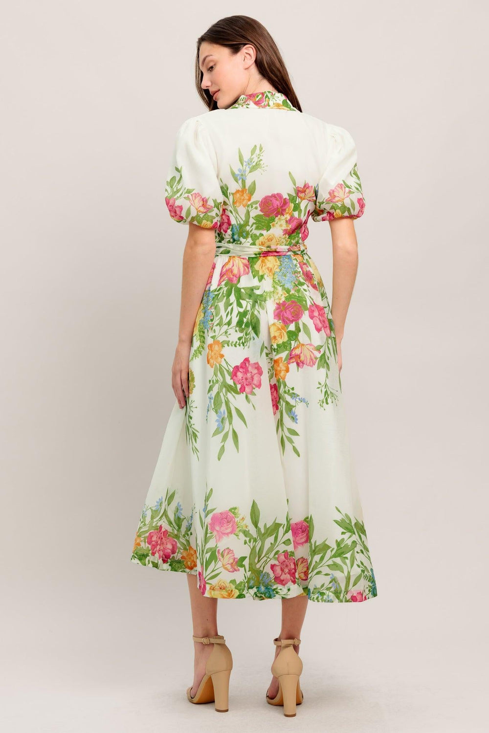 Fresh Blossom Ivory Woven Midi Dress from KADOU Boutique