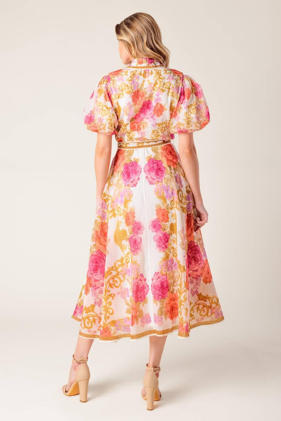 Garden Tapestry Ivory Floral Woven Midi Dress from KADOU Boutique
