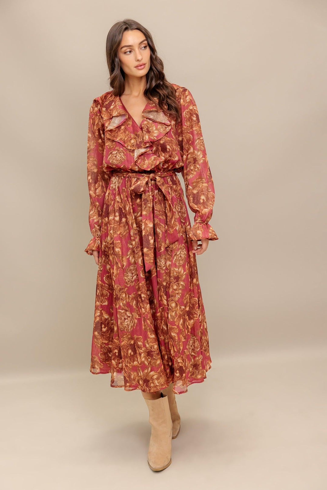 Autumn Sonata Woven Midi Dress from KADOU Boutique