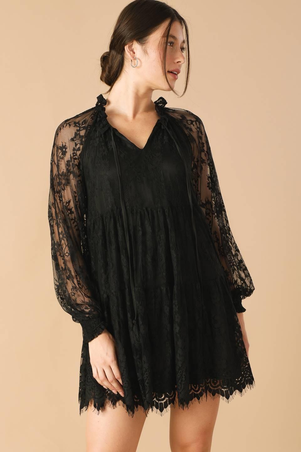 THIS &amp; THAT BLACK WOVEN LACE MINI DRESS