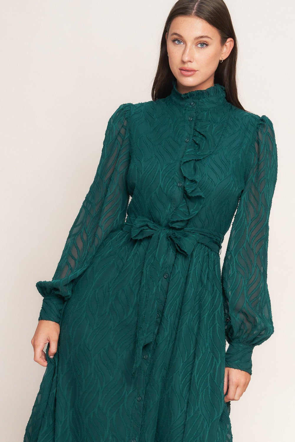 Emerald Whisper Woven Midi Dress from KADOU Boutique
