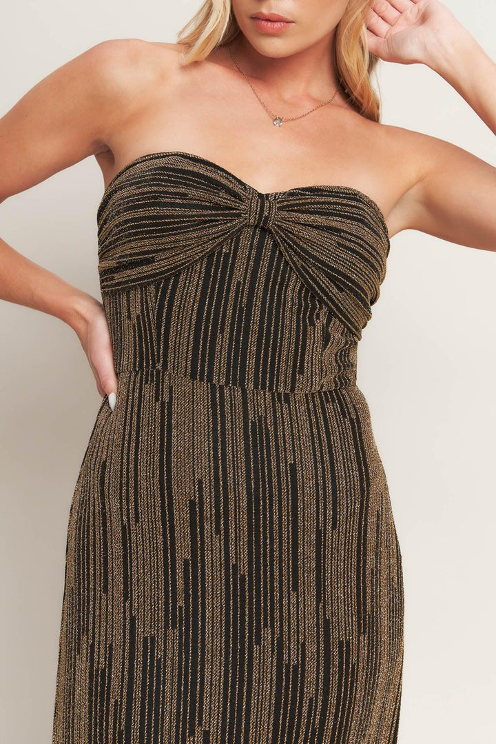 SACRED PROMISES METALLIC WOVEN MAXI DRESS