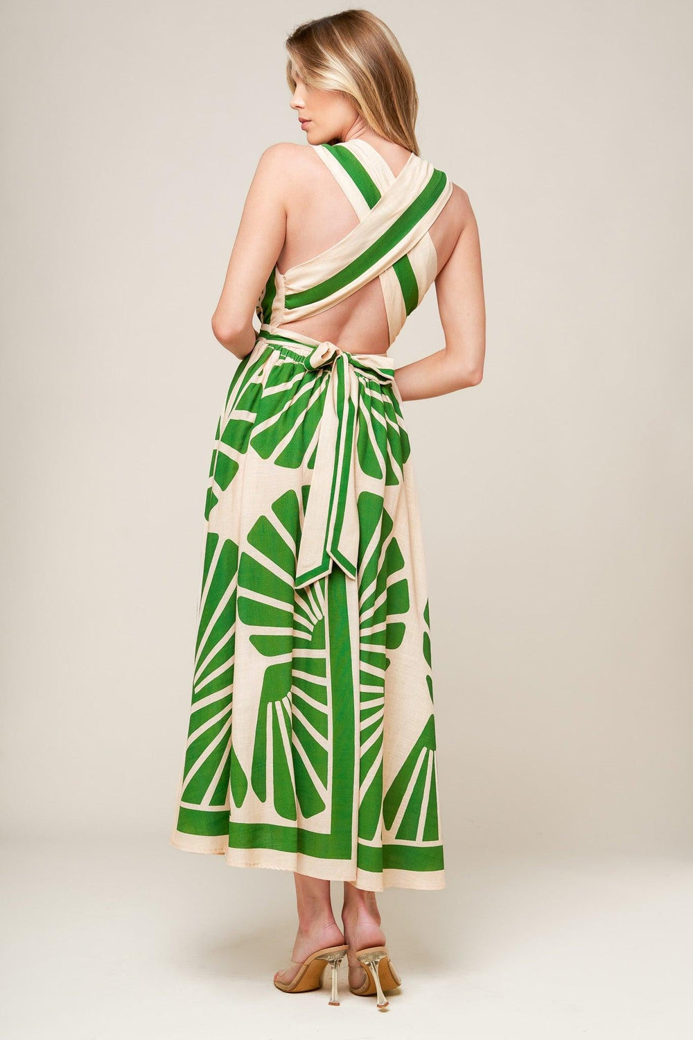 Swept Me Off My Feet Green Woven Midi Dress from KADOU Boutique