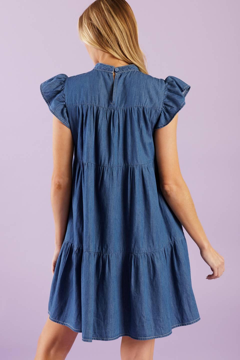 Match My Energy Woven Chambray Mini Dress from KADOU Boutique