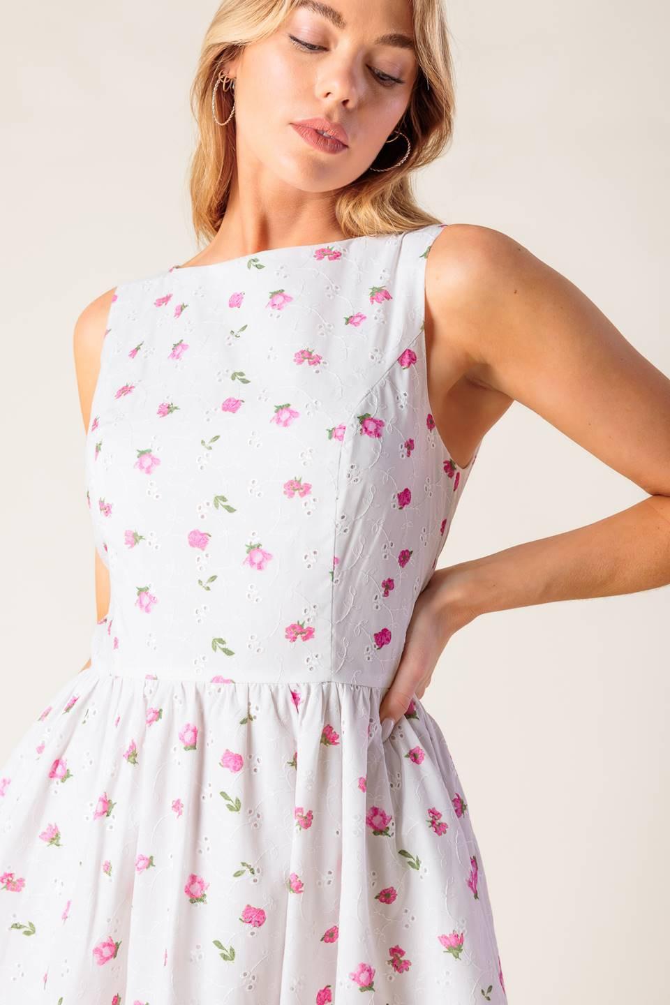 Thena Garden Party Woven Eyelet Midi Dress from KADOU Boutique
