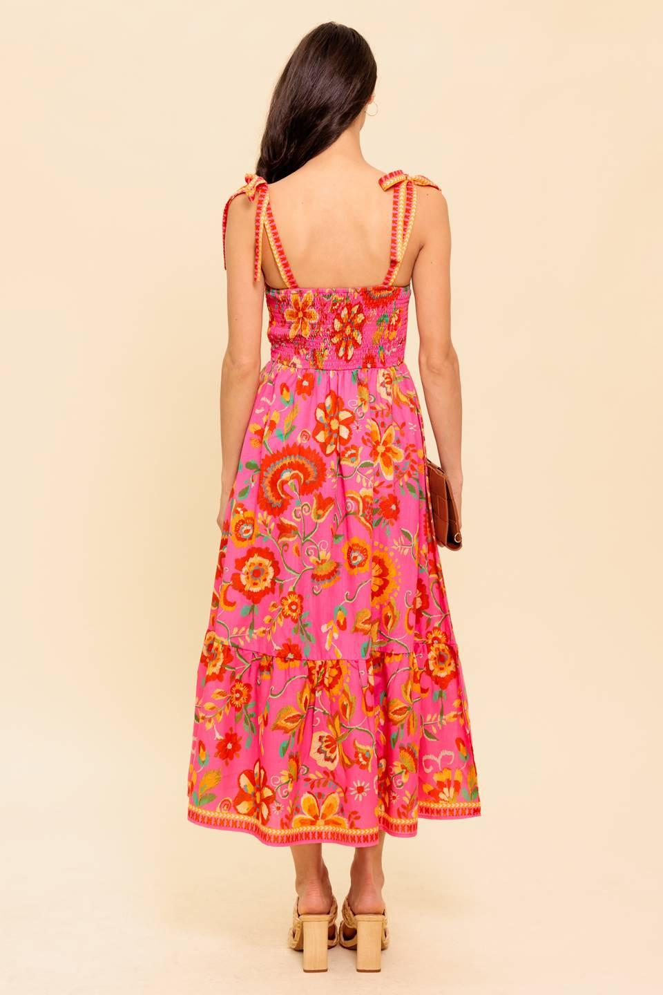 Garden Gathering Pink Woven Midi Dress from KADOU Boutique