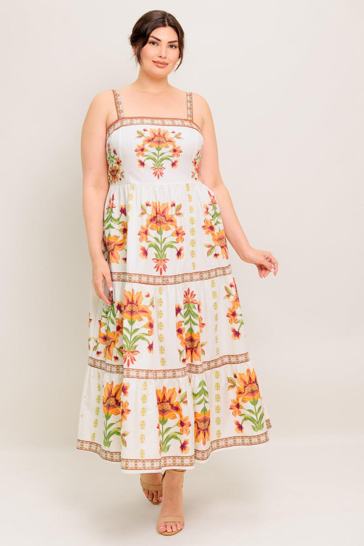 LOVELIEST MUSE IVORY WOVEN MIDI DRESS