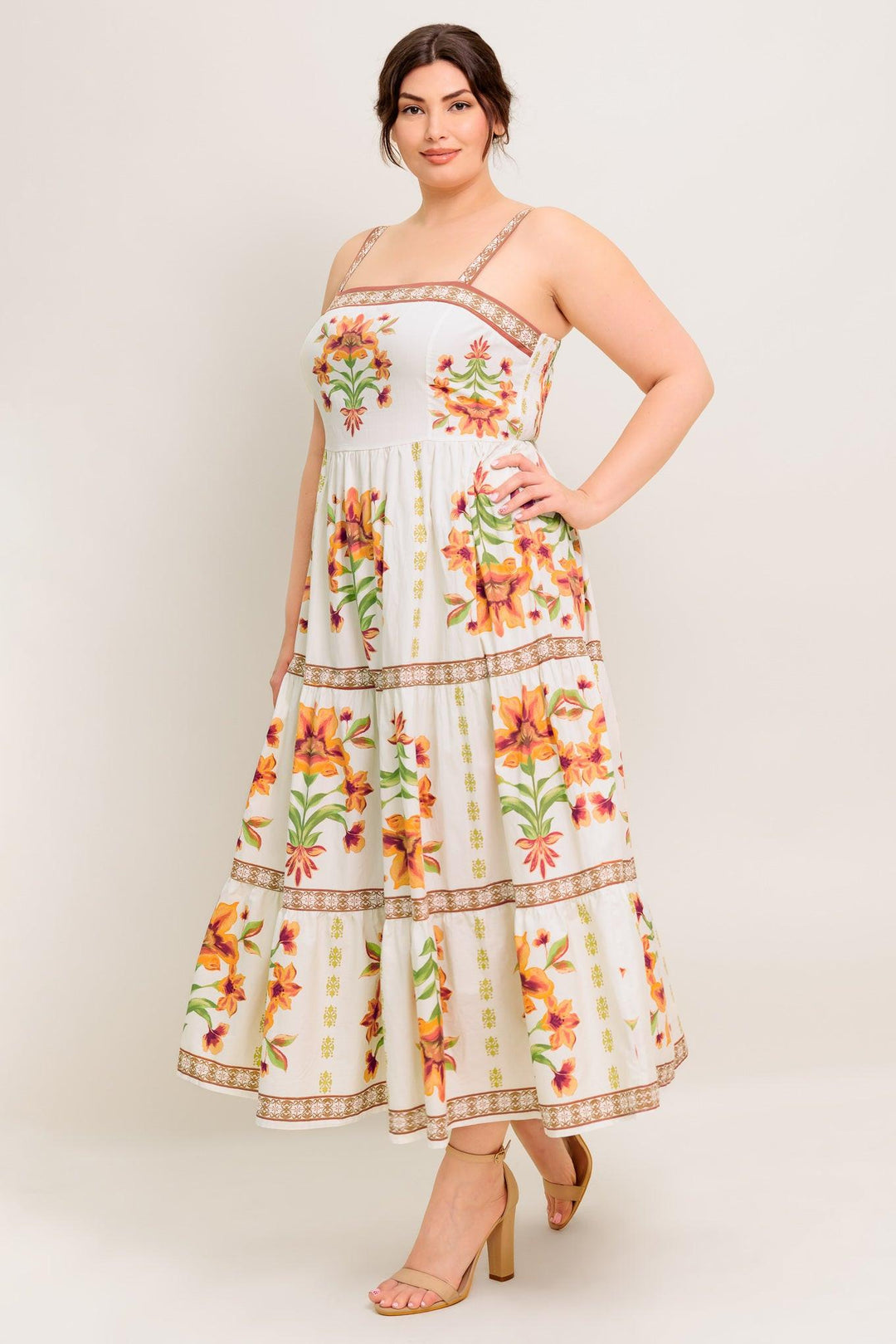 LOVELIEST MUSE IVORY WOVEN MIDI DRESS