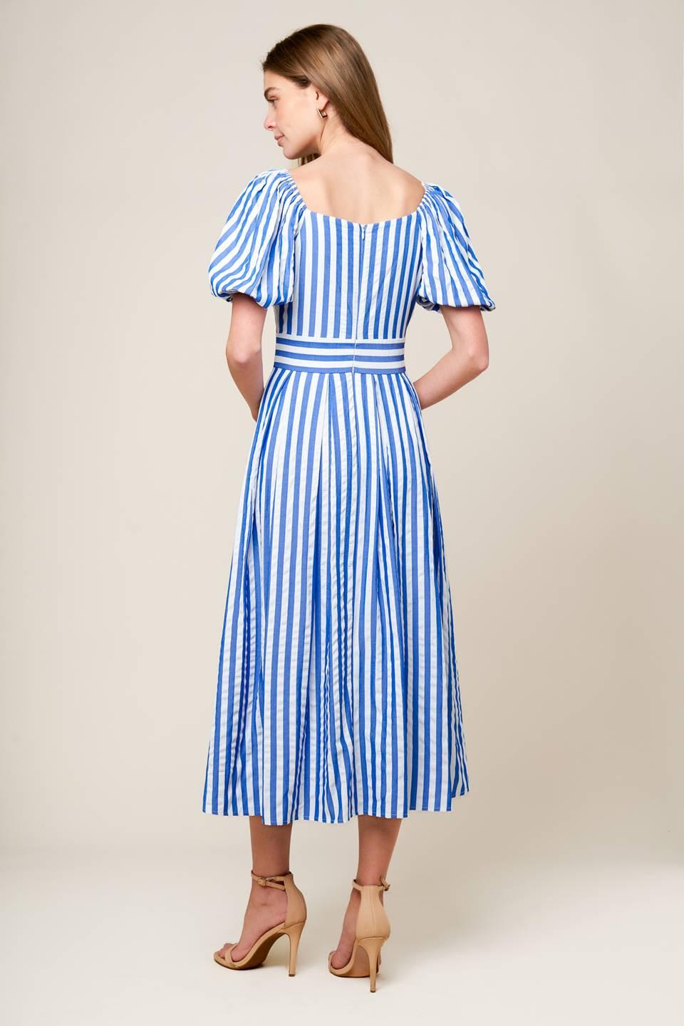 Sunset Steps Blue Woven Midi Dress from KADOU Boutique