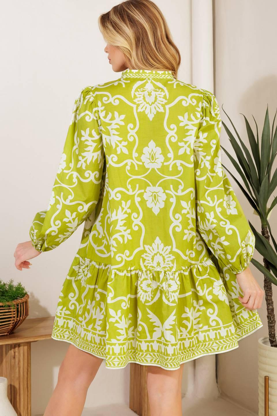 Catching Flights Lime Woven Mni Dress from KADOU Boutique