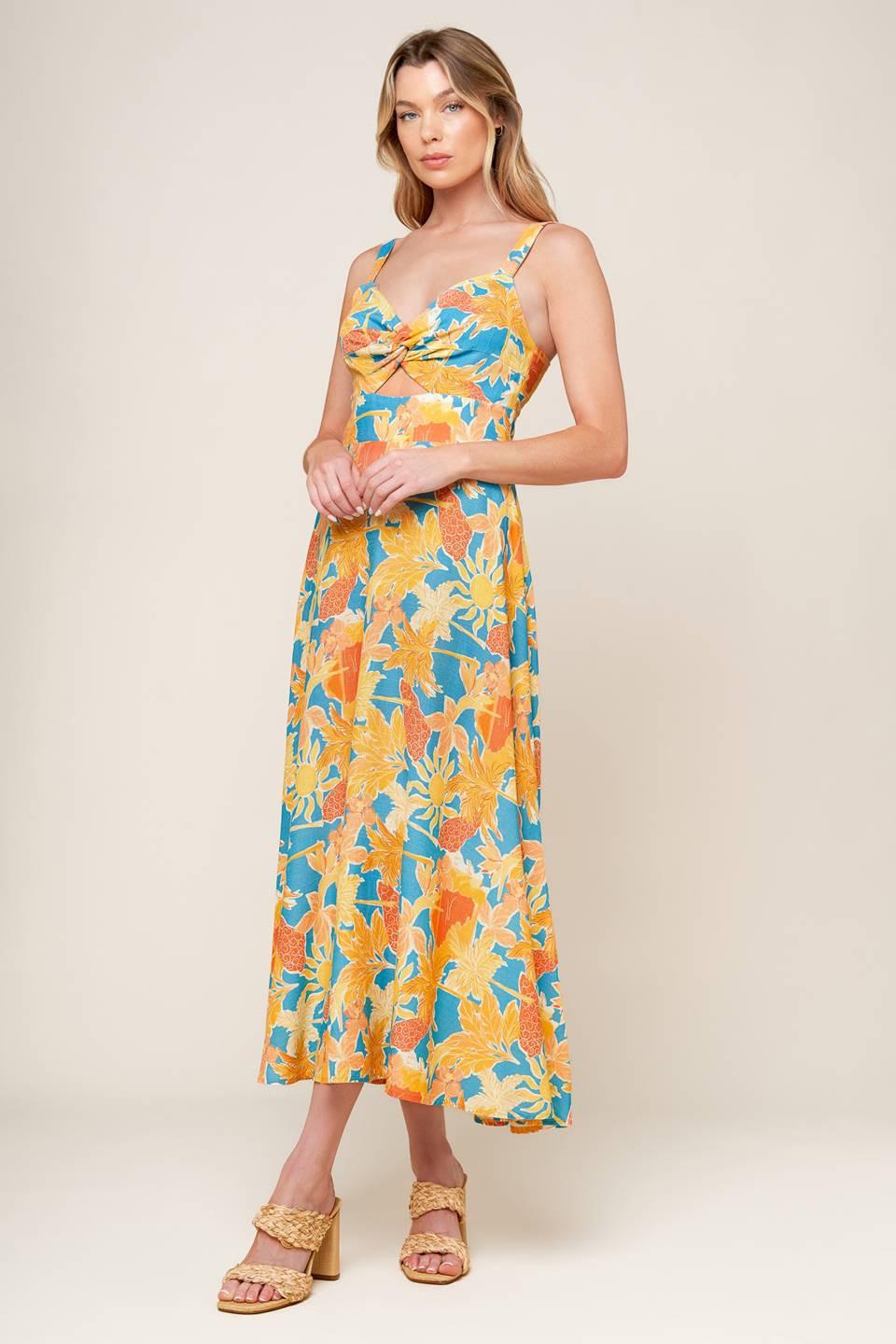 Twirl Me Blue Woven Midi Dress from KADOU Boutique